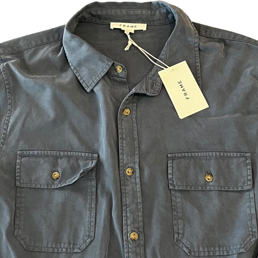 NWT Frame Classic Double Pocket Shirt Mens XL Blue L/S B/U